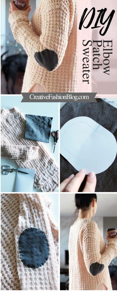 DIY Suede Elbow Patch Sweater Tutorial Wool Knit Refashion Idea