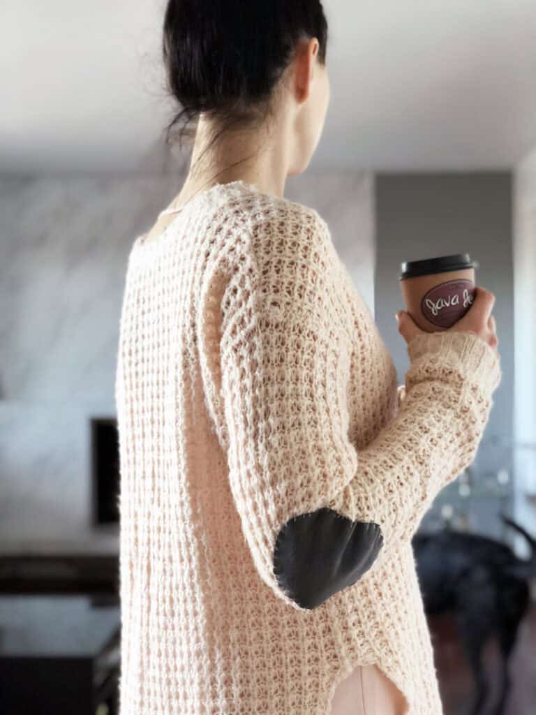 DIY Suede Patch to refashion your Chunky Sweaters this winter
