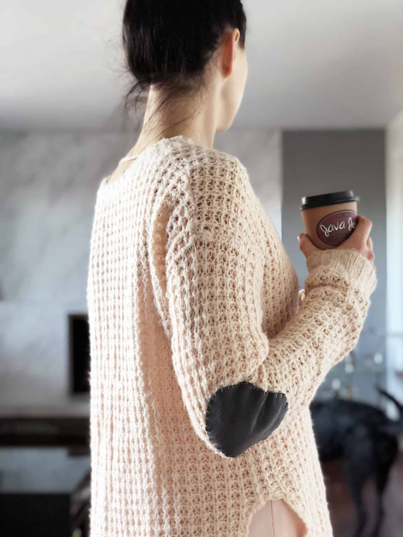 DIY Suede Patch to refashion your Chunky Sweaters this winter