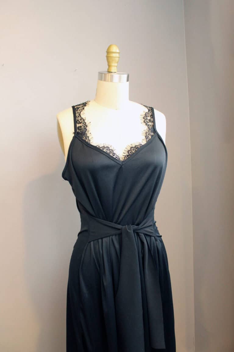 Refashion a black slip into a lace maxi dress with this clothing DIY tutorial