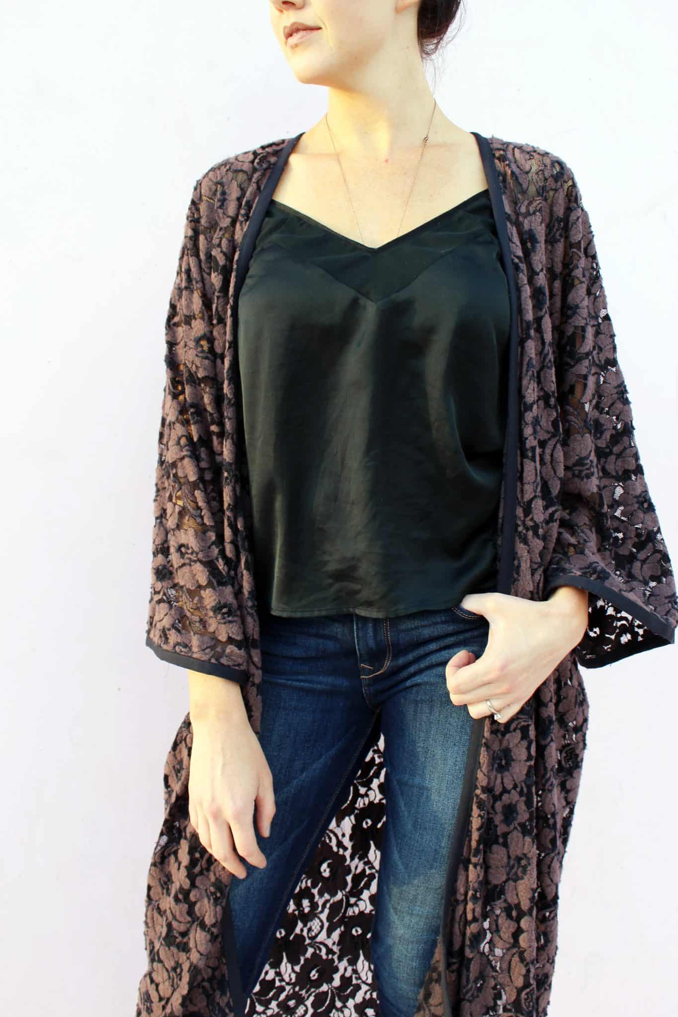 how to Make a DIY Lace Kimono cardigan robe from scratch
