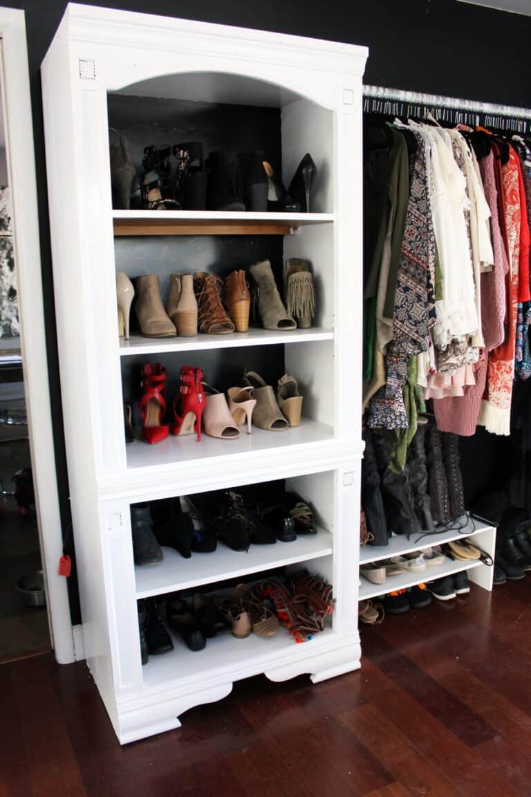 How to make a closet from an old bookcase. Click through for the full DIY tutorial