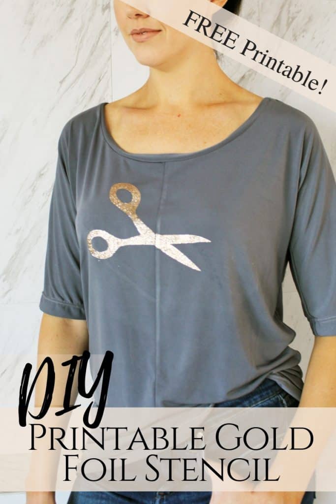 Easy clothing refashion idea. DIY simple no sew Gold foil Printable Scissors Stencil