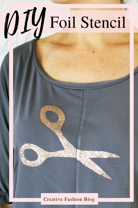 Easy clothing refashion idea. DIY simple no sew Gold foil Printable Scissors Stencil.