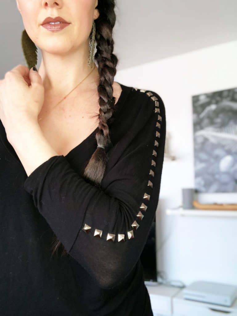 How To Add Studs To A Basic Shirt . A Clothing Refashion Idea