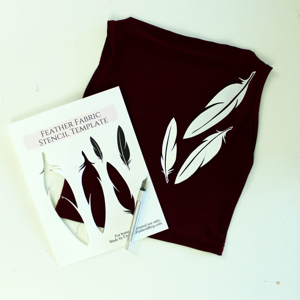 DIY Tshirt refashion with this FREE feather printable stencil