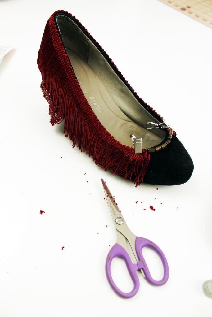 Fringe High Heel makeoever. How to refashion your shoes with boho embellishments